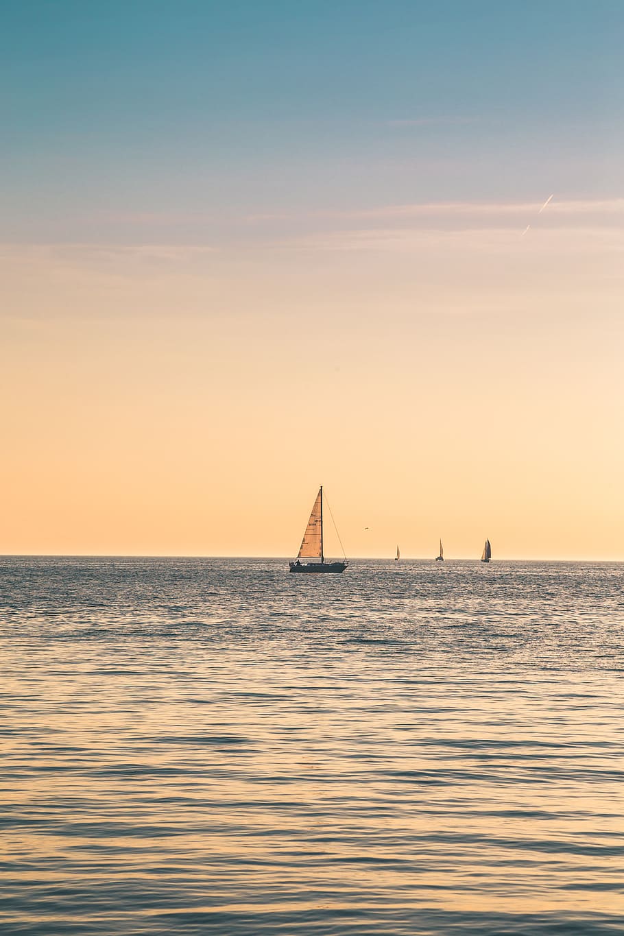 Beige Sailboat Under Clear Skies, beach, dawn, environment, nature HD wallpaper