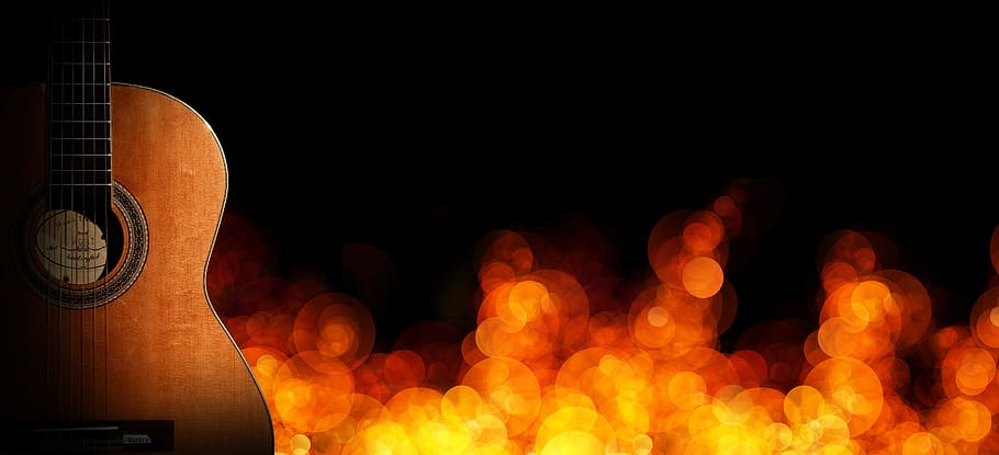 guitar, bokeh, flame, header, banner, music, wallpaper, background HD wallpaper