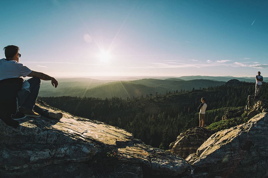 mountains, trees, sunset, forest, tahoe, view, model, real people HD wallpaper