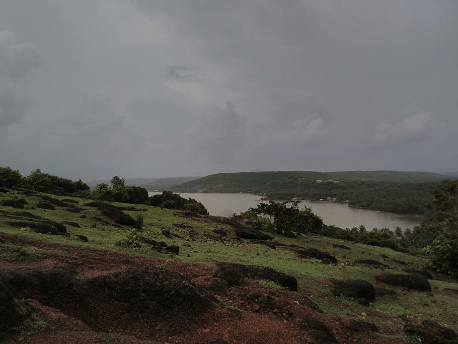 india, chapora river, greenery, trees, rain, sky, cloud - sky HD wallpaper