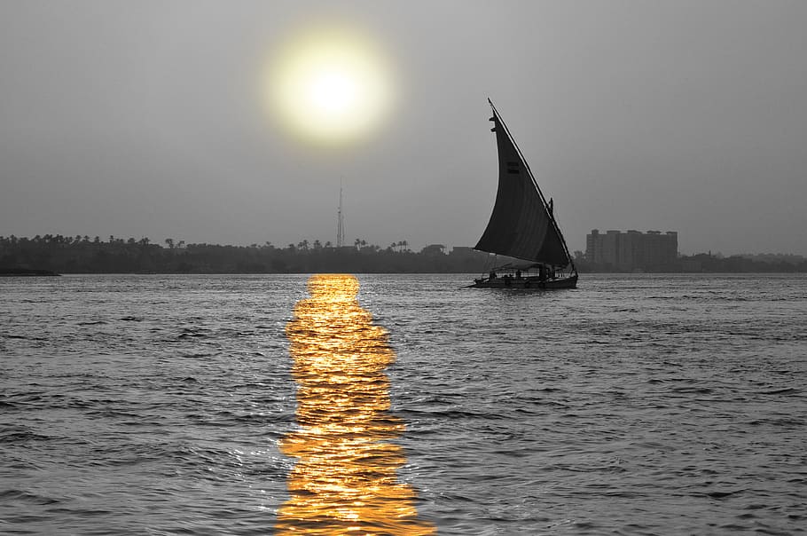 egypt, cairo governorate, water, sky, sailboat, waterfront, HD wallpaper