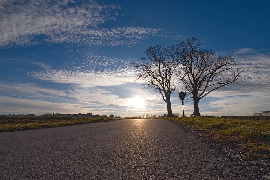 nature, sun, clouds, blue, landscape, sky, mood, abendstimmung HD wallpaper