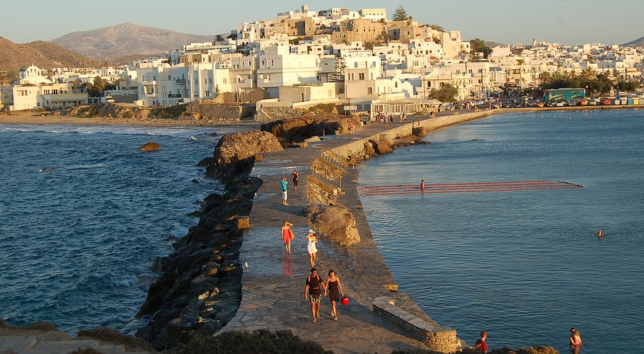 greece, naxos, cityscape, water, architecture, sea, built structure, HD wallpaper