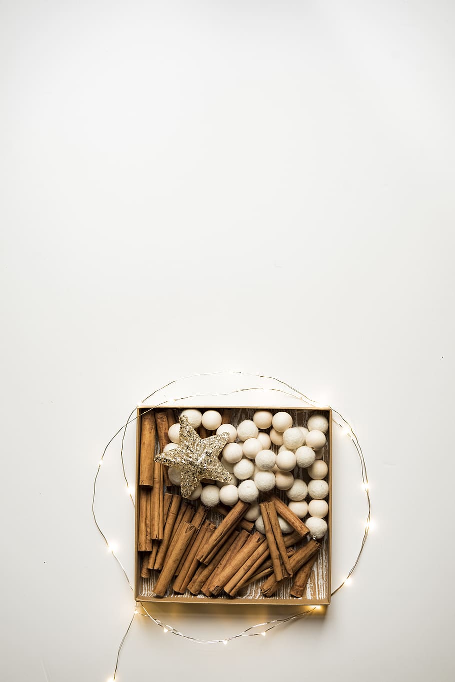 brown stick on tray, wood, christmas, cork, holiday, plant, lights HD wallpaper