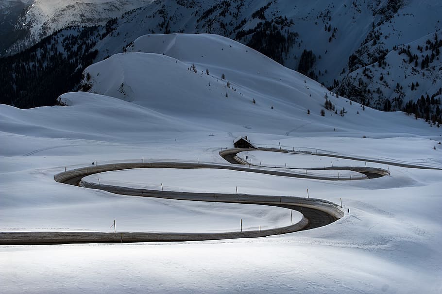 road in between snows, nature, outdoors, mountain, ice, glacier HD wallpaper