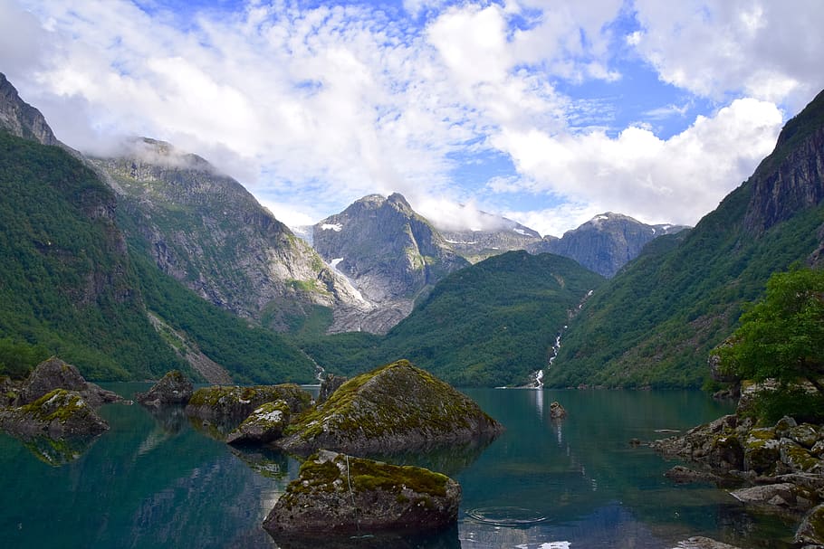 lake, mountains, landscape, nature, water, reflection, panorama, HD wallpaper