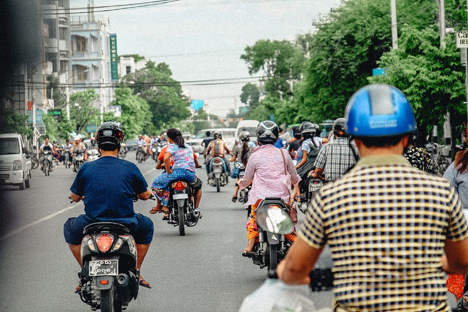 myanmar (burma), mandalay, traffic, busy street, motorcycle, HD wallpaper