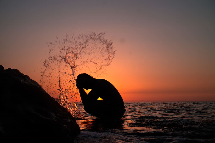 algeria, tipasa, sunset, orange color, sky, silhouette, water HD wallpaper