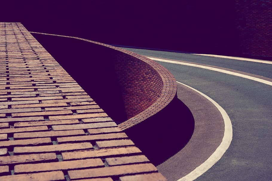 brick pathway and grey roadway artwork, no people, sport, day HD wallpaper