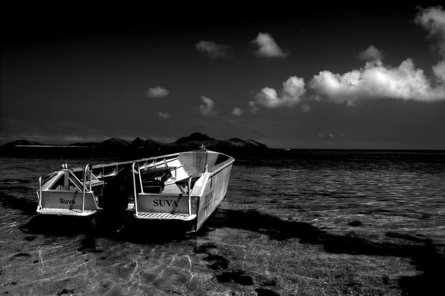 fiji, boat, ocean view, water, nautical vessel, sky, sea, mode of transportation HD wallpaper