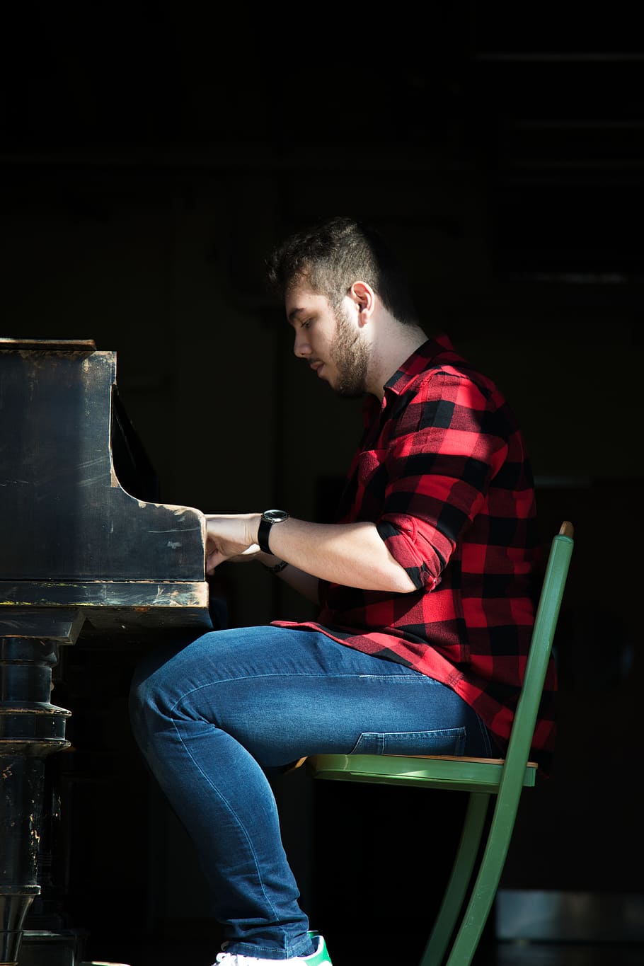 person playing piano, one person, sitting, three quarter length HD wallpaper