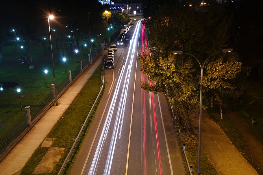 time lapse photography of vehicles, night, light, car, road, city HD wallpaper