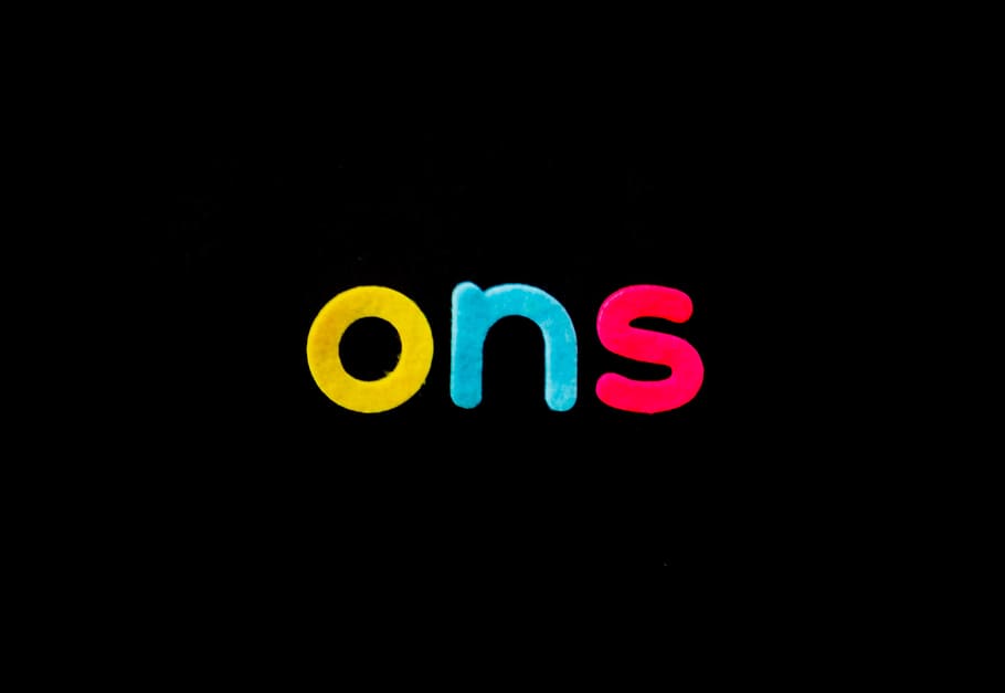 Black Background With Ons Text, alphabets, bright, close-up, colorful HD wallpaper