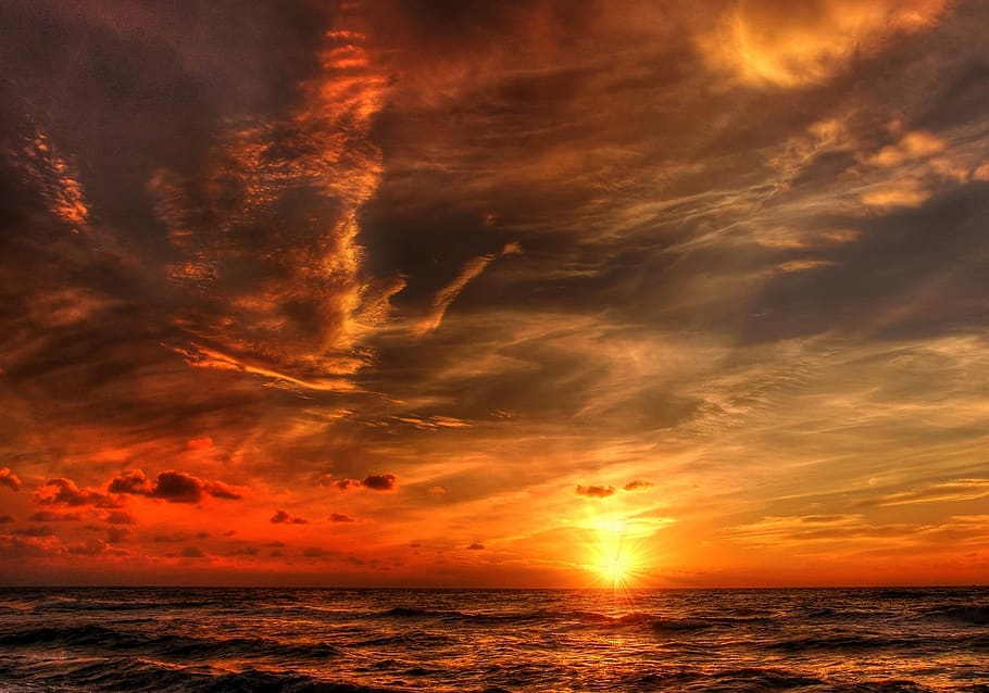 Sunset Scenery, beach, clouds, cloudy, coast, dark, dawn, denmark HD wallpaper