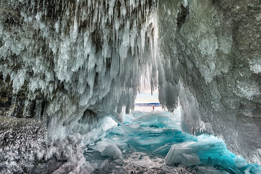 white ice cave, water, sea, rock, beauty in nature, rock formation HD wallpaper