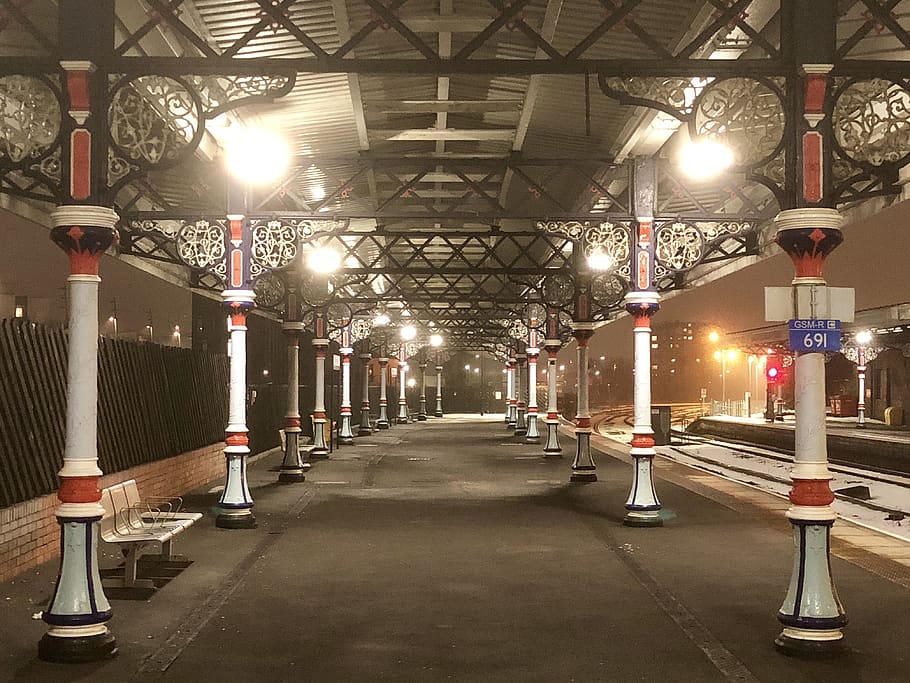 platform, train, station, transport, illuminated, architecture HD wallpaper