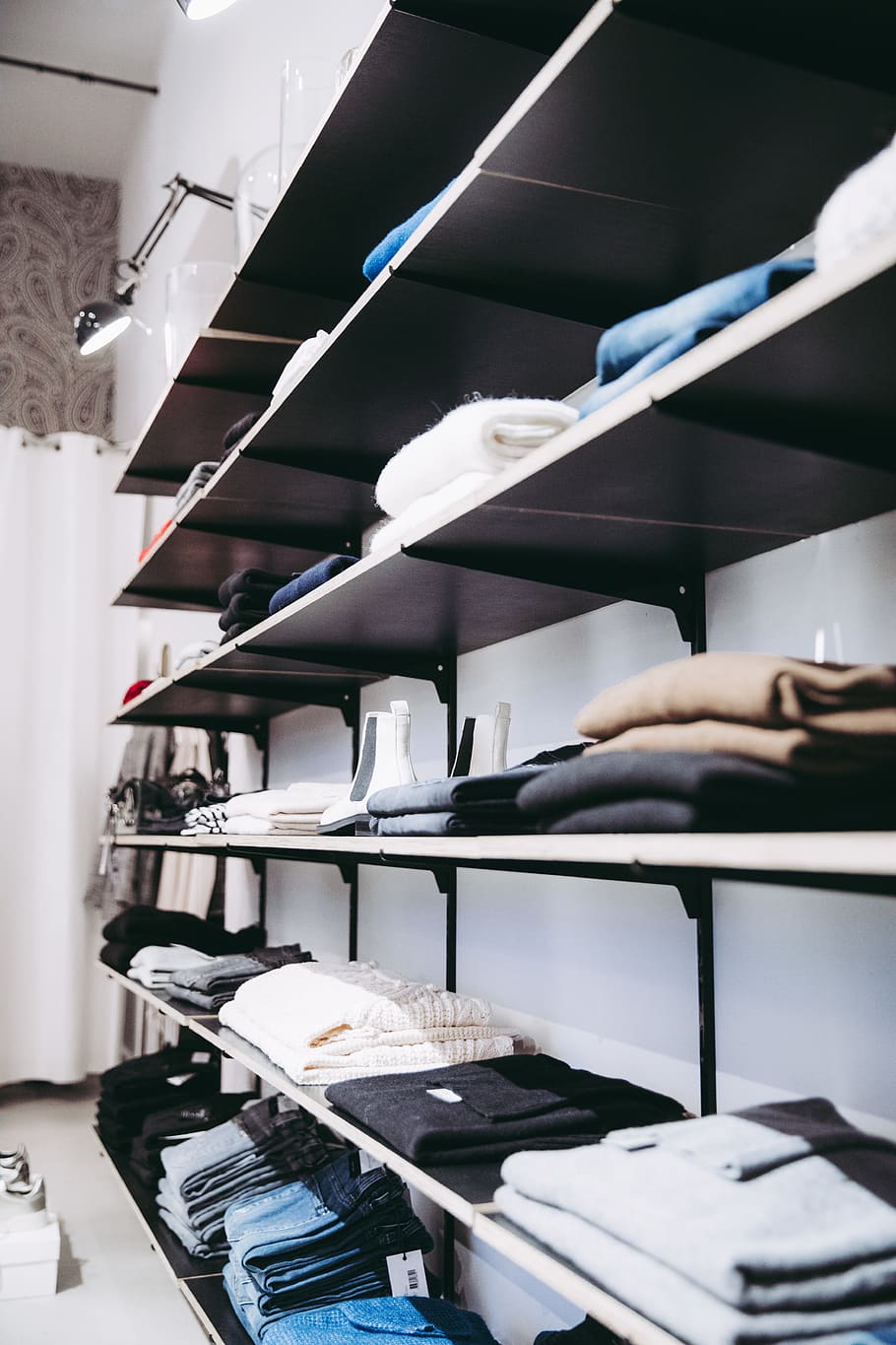 Black Gondola Shelf, clean, clothes, commerce, indoors, inside HD wallpaper