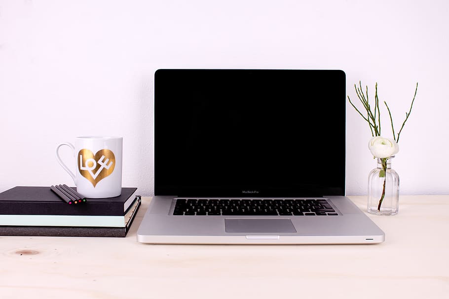 gray and black laptop computer, wireless technology, table, communication HD wallpaper