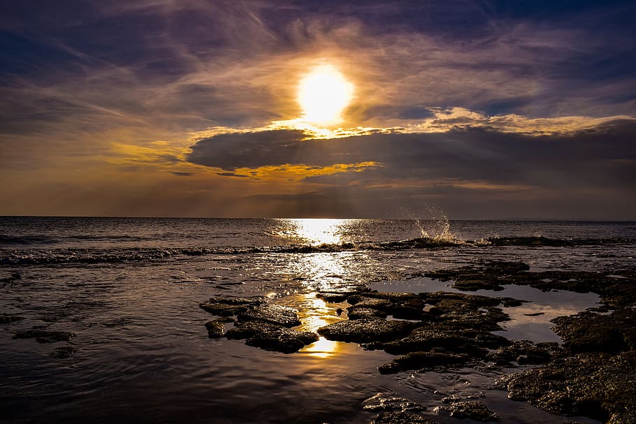 twilight, sunset, landscape, nature, evening, dusk, sea, rocky coast HD wallpaper