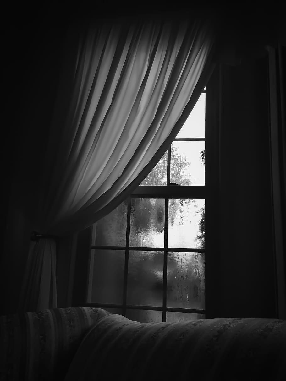 dark, winter, rain, nature, washington, window, curtain, indoors, HD wallpaper