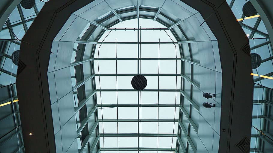 Low Angle Photography of Clear Glass Ceiling, architectural design HD wallpaper