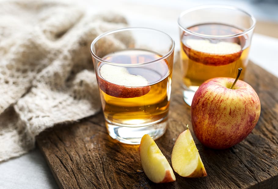 Two Glasses of Apple Cider, apple juice, beverage, drink, fresh