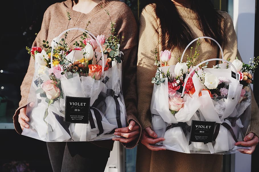 two Violet flower bouquets, real people, women, celebration, adult HD wallpaper