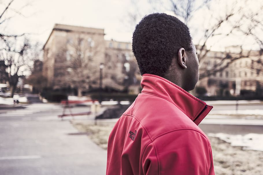 red, sweater, guy, park, architecture, one person, building exterior HD wallpaper