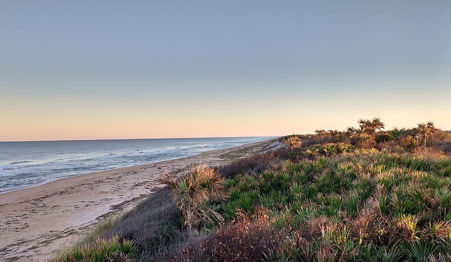 beach, coast, evening, ocean, shore, sand, landscape, sea, water HD wallpaper