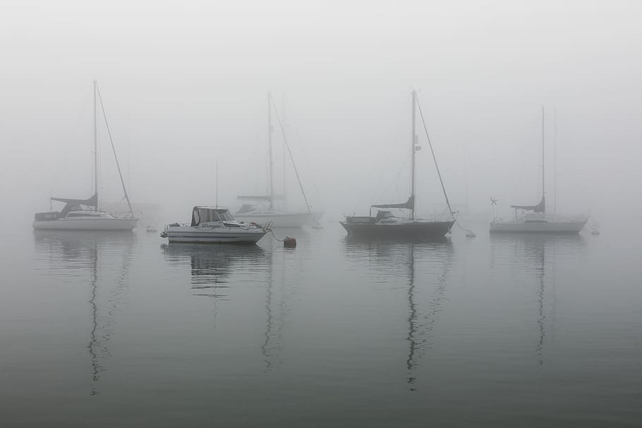 reflection, water, lake, misty, landscape, winter, minimal, HD wallpaper
