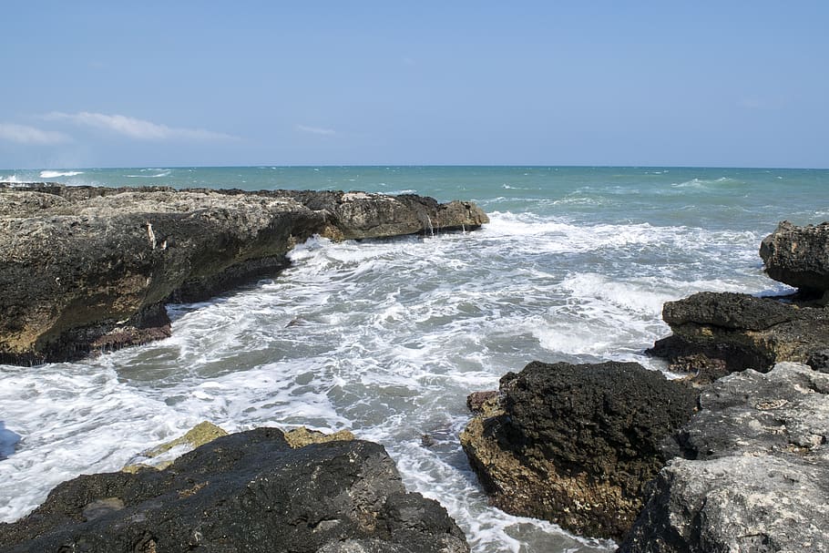 sea, rocks, cliffs, water, nature, costa, landscape, puglia HD wallpaper