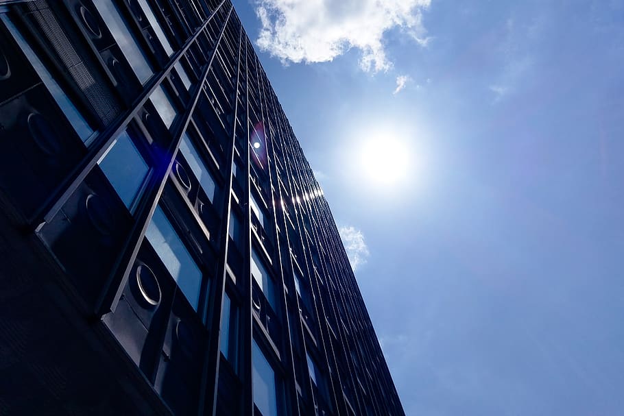 architecture, sun, sunny, sky, clouds, symmetry, straight, lines HD wallpaper