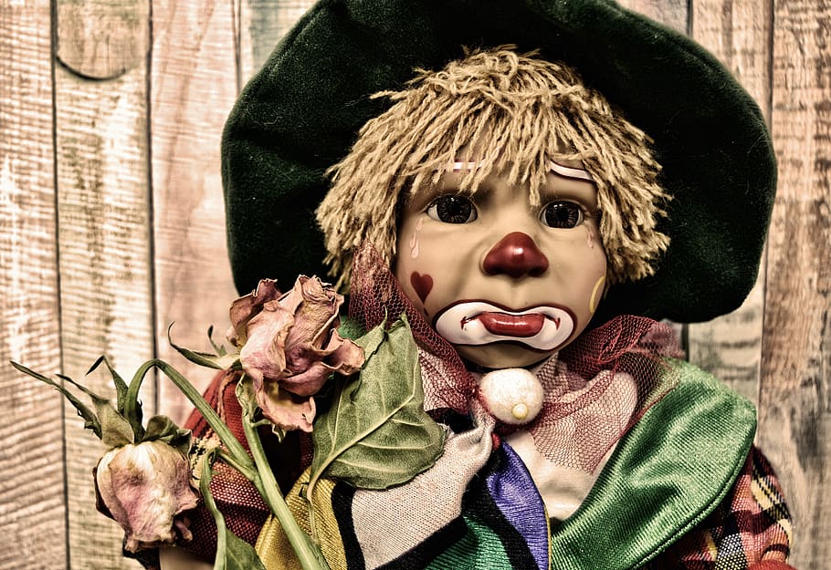 clown, doll, cute, sad, children, colorful, toys, funny, tear HD wallpaper