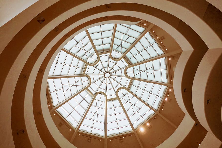 low-angle photography of dome building interior, skylight, window