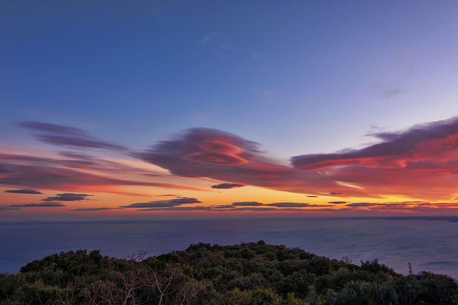 sunset, lenticular, cloud, sky, weather, landmark, sea, landscape HD wallpaper