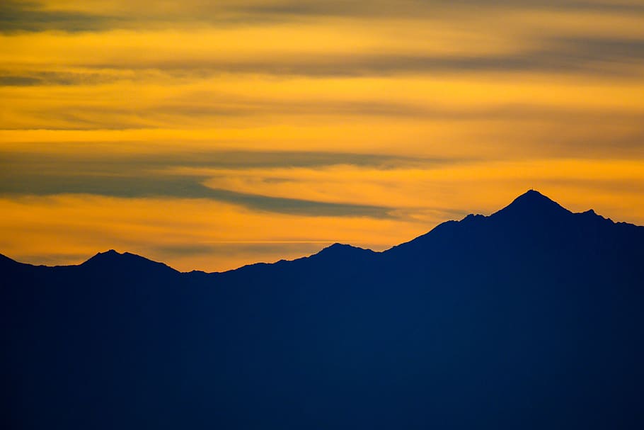silhouette photography of mountain, outdoors, mountain range, HD wallpaper