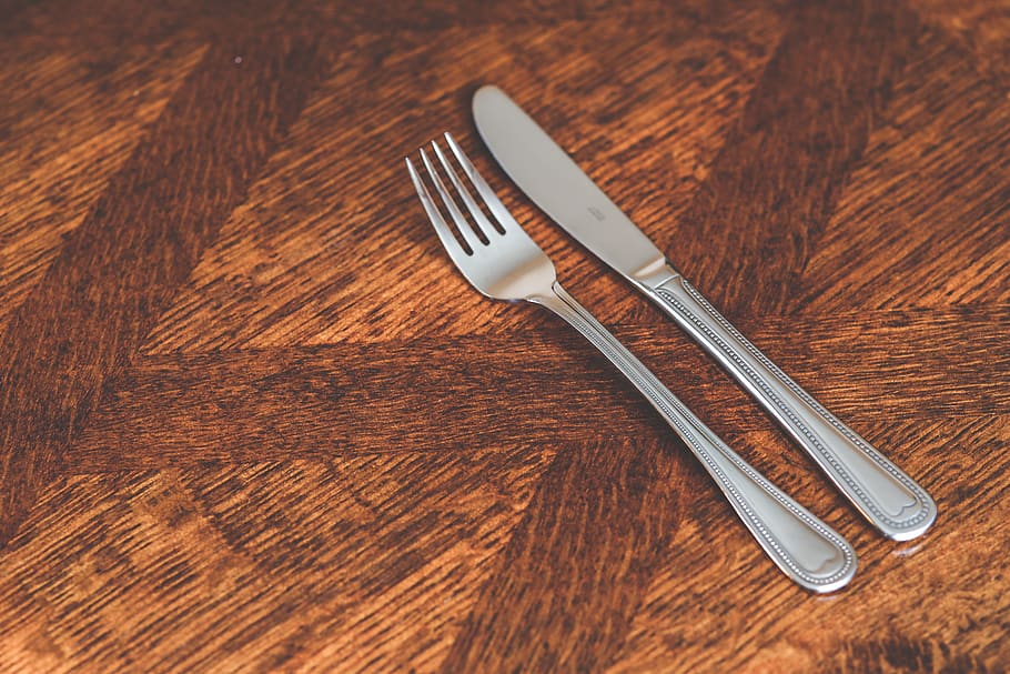 Silver Kinve & Fork, cutlery, kitchen, knive, silverware, eating utensil HD wallpaper