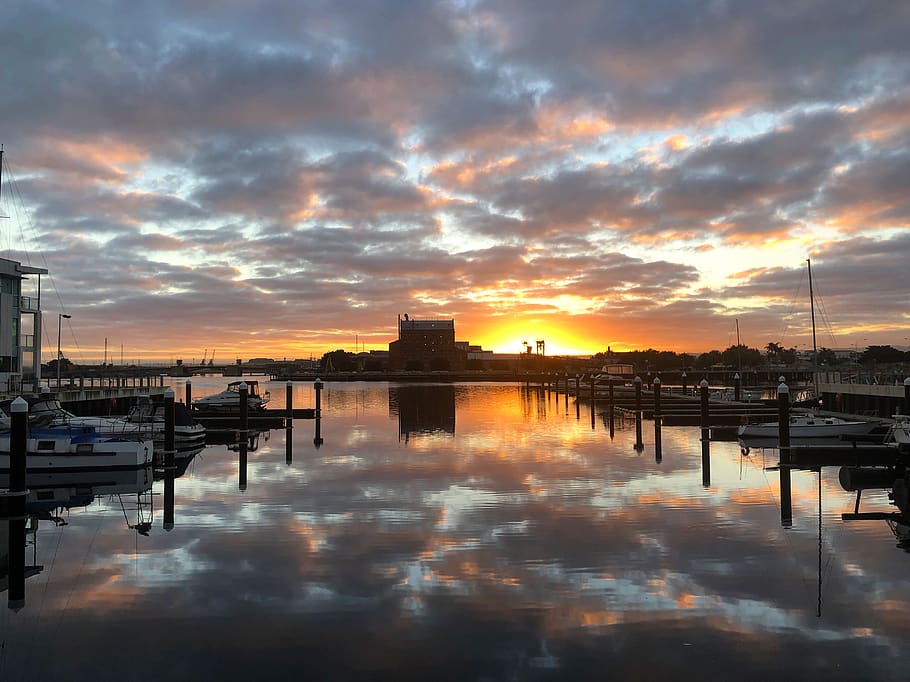 port adelaide, australia, sunrise, water, reflection, south australia
