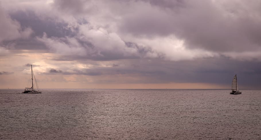 sea, sky, clouds, ship, atmospheric, water, ocean, boat, horizon HD wallpaper
