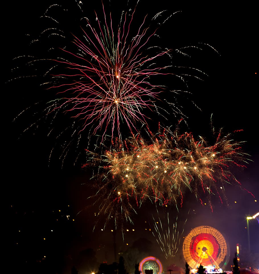 australia, canberra, firework, night, celebration, illuminated HD wallpaper