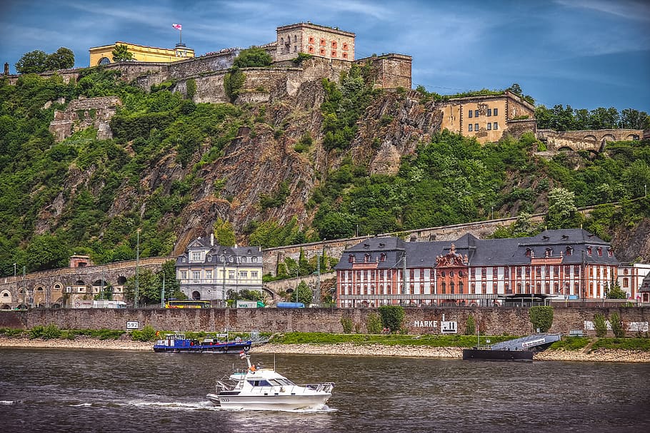 fortress, ehrenbreitstein, river, rhine, koblenz, germany, attraction, HD wallpaper