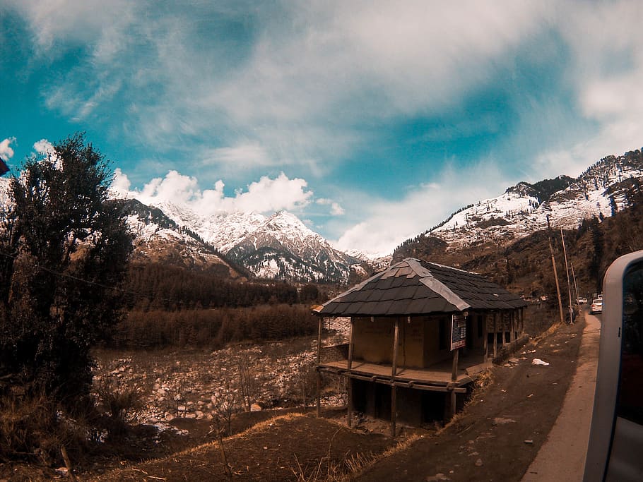 Brown Hut Surrounded With Alp Mountains, cold, daylight, cloud - sky HD wallpaper