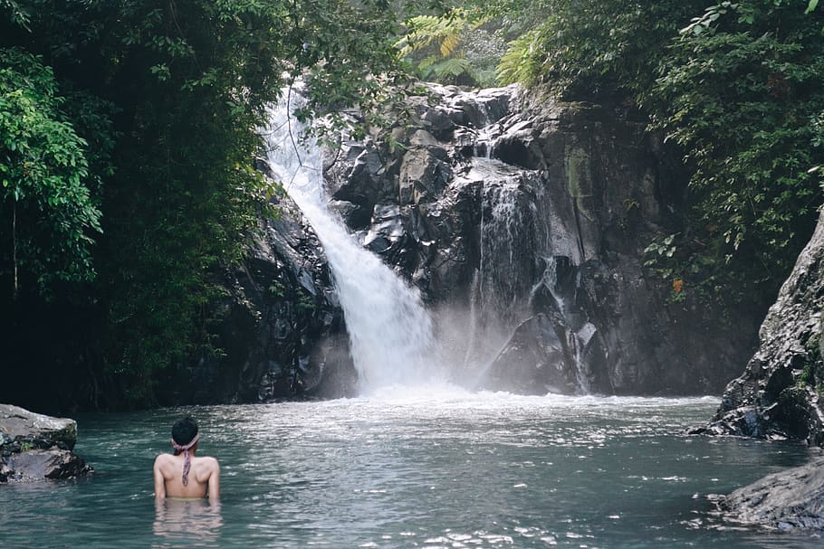 indonesia, kroya waterfall, one person, beauty in nature, tree HD wallpaper