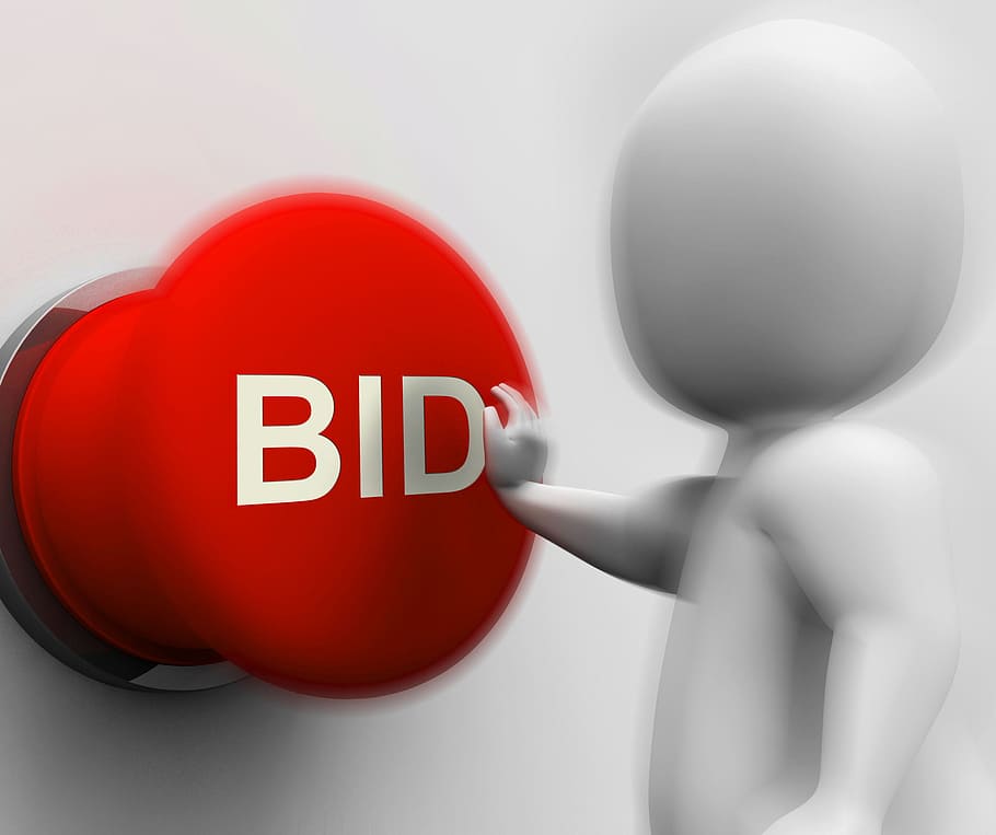 Bid Pressed Showing Auction Bidding And Reserve, auction off