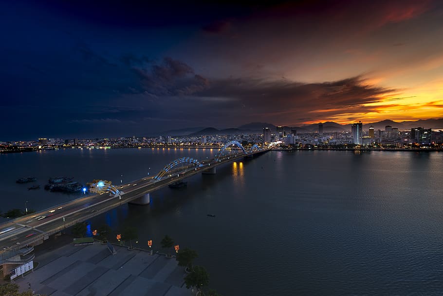 Gray Concrete Bridge at Golden Hour, architecture, backlit, bay HD wallpaper