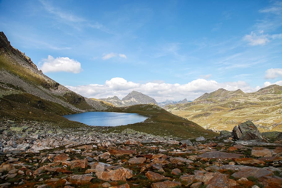 Scenic View of Mountains Against Blue Sky, clouds, daylight, hike HD wallpaper