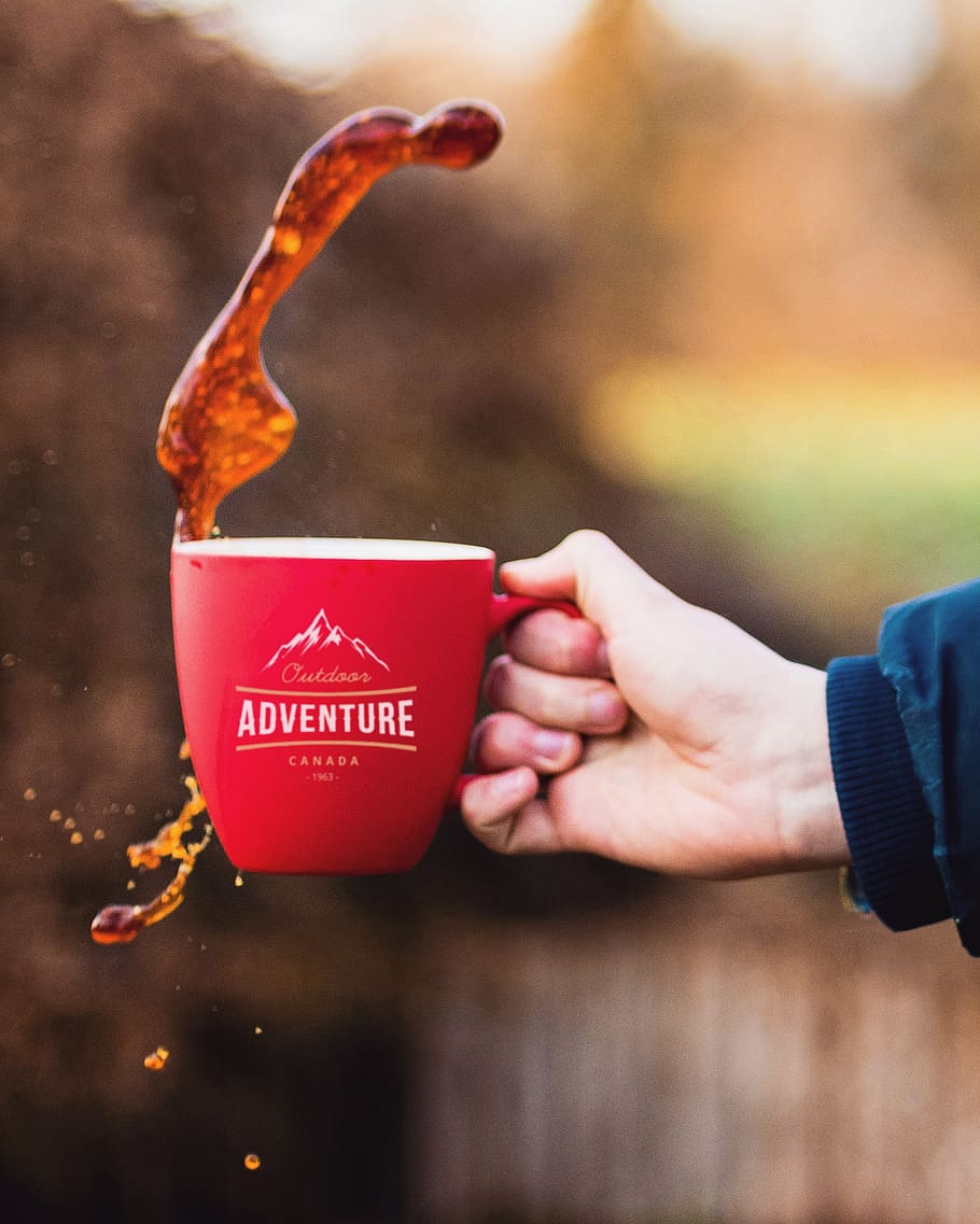 Person Holding Red Mug, beverage, close-up, cup, drink, long-exposure HD wallpaper