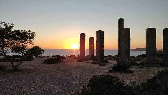 ibiza, sunset, spain, eivissa, balearic islands, sea, sundial HD wallpaper