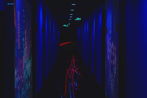 corridor, lighting, person, human, tunnel, sleeve, apparel HD wallpaper