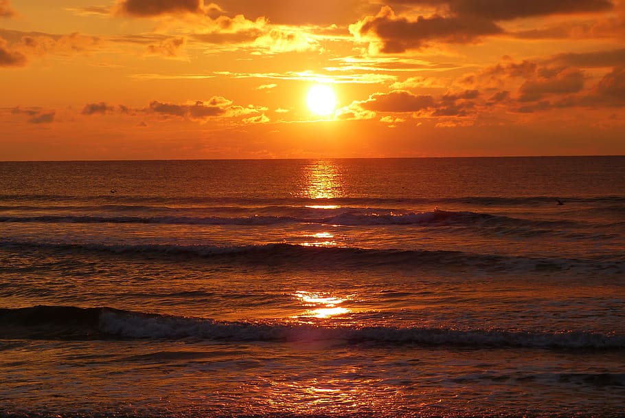 sunset, romantic, vacations, idyll, walk, sea, sand, beach holiday HD wallpaper